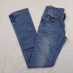S 100% Jeans Low Rise Slim Straight Sequin Embellished Blue Jeans Size 28